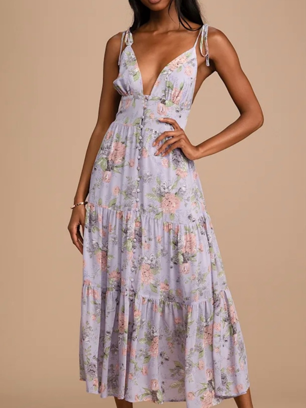 Lulus Floral Tie-Strap Midi Dress | Size M